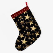 Grande Chaussette De Noël Élégant rouge noir et or étoiles Motif avec nom (Dos (Accrochage))