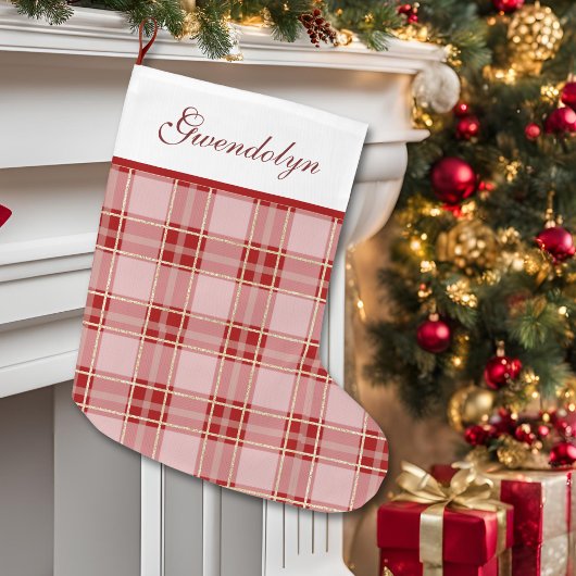 Grande Chaussette De Noël Élégant Rouge Plaid