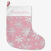 Grande Chaussette De Noël Élégant Snowflakes rose Vintage (Devant)