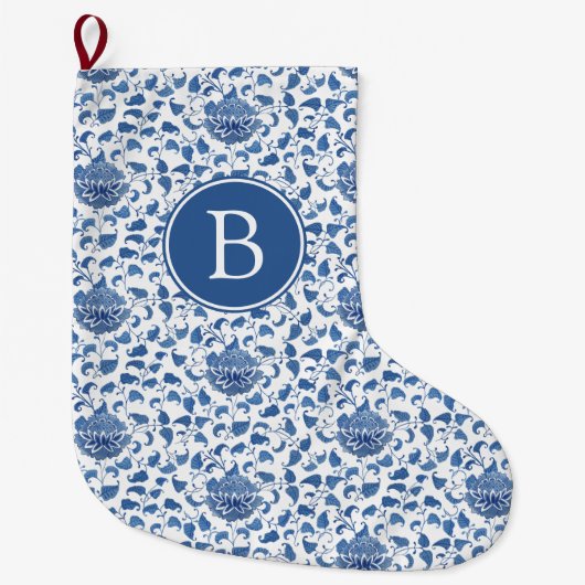 Grande Chaussette De Noël Élégant Vase Chinois Bleu Et Blanc Imprimer Monogr (Devant)