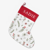 Grande Chaussette De Noël Élégante verdure hivernale Botanique Blanc (Devant (Accrochage))