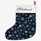 Grande Chaussette De Noël Élégants flocons de neige bleu millésimé (Dos)