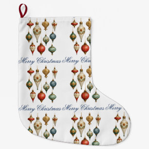 Grande Chaussette De Noël Élégants ornements de Noël vintage Script 