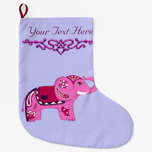 Grande Chaussette De Noël Eléphant au henné (rose/violet) (Devant)