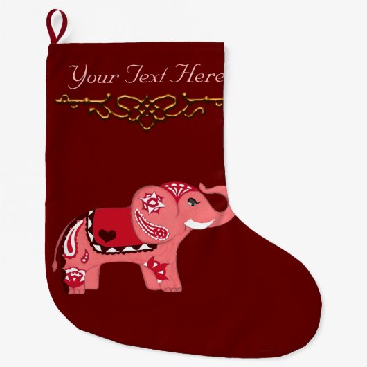 Grande Chaussette De Noël Eléphant au henné (rouge/rose) (Devant)