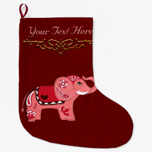 Grande Chaussette De Noël Éléphant de henné (rouge/rose)