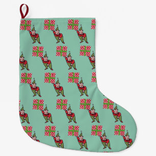 Grande Chaussette De Noël Elf avec Polka Dot Cadeau de Noël stocké grand