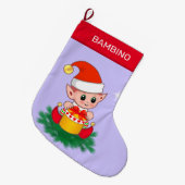 Grande Chaussette De Noël elfe de Noël mignon sur perwinkle bleu (Devant (Accrochage))