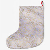 Grande Chaussette De Noël Empreinte de léopard d'aquarelle en or glam violet (Dos)