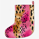 Grande Chaussette De Noël Empreinte de léopard de glam rose fille Abstrait (Dos)