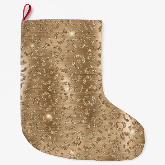 Grande Chaussette De Noël Empreinte de léopard Gold Glam Parties scintillant (Devant)