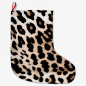 Grande Chaussette De Noël Empreinte de léopard noir crème (Devant)