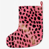 Grande Chaussette De Noël Empreinte de léopard noir rose Abstrait (Dos)