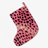 Grande Chaussette De Noël Empreinte de léopard noir rose Abstrait (Dos (Accrochage))