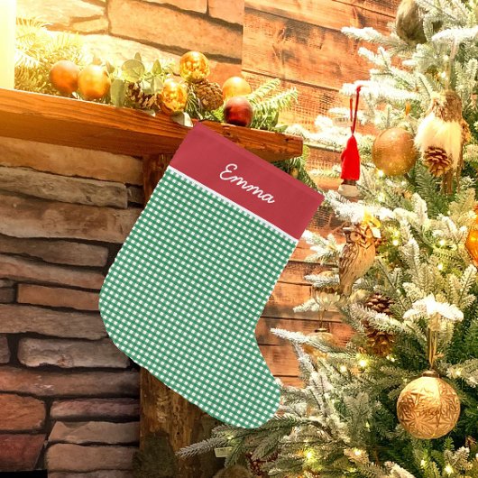 Grande Chaussette De Noël En vichy rouge et vert Nom Monogramme