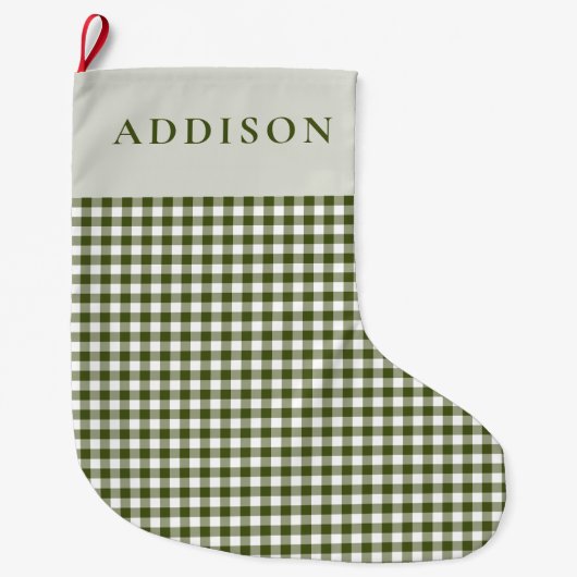 Grande Chaussette De Noël En vichy vert moderne et rustique (Devant)