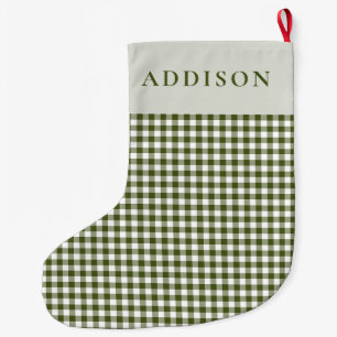 Grande Chaussette De Noël En vichy vert moderne et rustique