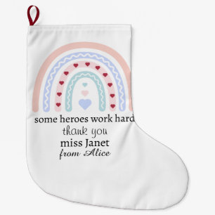 Grande Chaussette De Noël Enseignant Personnalisé Noël Rose Arc-en-Ciel Cœur