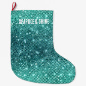 Grande Chaussette De Noël Éperche verte Turquoise Aqua (Devant)