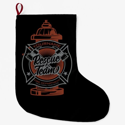 Grande Chaussette De Noël Equipe de Secourt de pompier AJOUTER UN NOM À L'Hy (Devant)