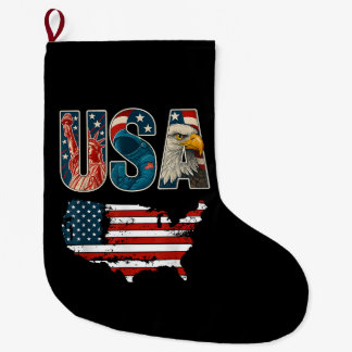 Grande Chaussette De Noël Etats-Unis Patriotique 4 juillet Amérique Drapeau