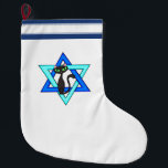 Grande Chaussette De Noël Étoiles juives de chat<br><div class="desc">Étoile juive et chat adorable vous souhaitant des vacances juives heureuses.</div>