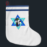 Grande Chaussette De Noël Étoiles juives de chat<br><div class="desc">Étoile juive et chat adorable vous souhaitant des vacances juives heureuses.</div>