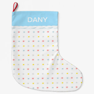 Grande Chaussette De Noël Étoiles multicolores sur grand bas de Noël blanc
