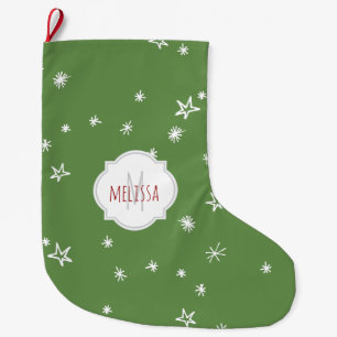 Grande Chaussette De Noël Étoiles scintillantes Monogramme Noël Stocking