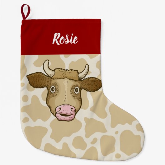Grande Chaussette De Noël Étonné Vache Noël Stocking (Devant)