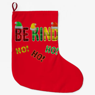 GRANDE CHAUSSETTE DE NOËL ÊTRE GENTIL HO HO FUNNY CHRISTMAS PLAID QUOTE