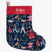 Grande Chaussette De Noël Fa La Noël 12 jours de Noël Bleu (Devant)