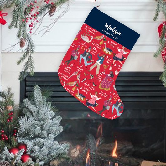 Grande Chaussette De Noël Fa La Noël 12 jours de Noël Rouge
