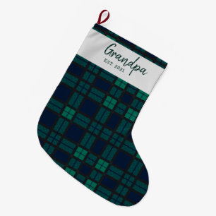 Grande Chaussette De Noël Famille Plaid Script Black Watch Tartan