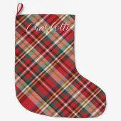 Grande Chaussette De Noël Farmhouse Plaid Personnalisée Script Rouge Personn (Devant)