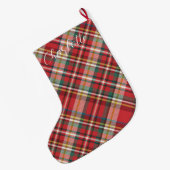Grande Chaussette De Noël Farmhouse Plaid Personnalisée Script Rouge Personn (Dos (Accrochage))