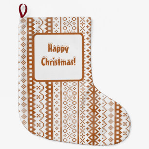 Grande Chaussette De Noël Faux Fair Isle Knit Aquarelle Cabincore orange