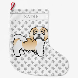 Grande Chaussette De Noël Fawn Et Blanc Havanais Cute Cartoon Chien Et Nom