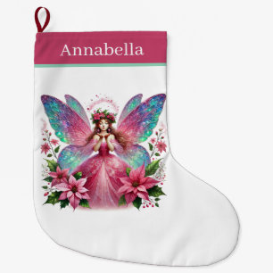 Grande Chaussette De Noël Fée rose de Noël festive ajoutez un nom