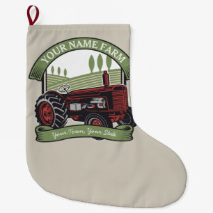 Grande Chaussette De Noël Fermier de Vintage Farm Tractor