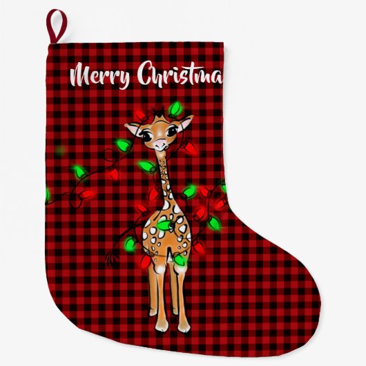 Grande Chaussette De Noël Festif Giraffe buffle plaid (Devant)