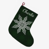 Grande Chaussette De Noël Festive Green Red & White Snowflake Personalized (Devant (Accrochage))