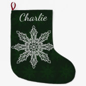 Grande Chaussette De Noël Festive Green Red & White Snowflake Personalized (Devant)