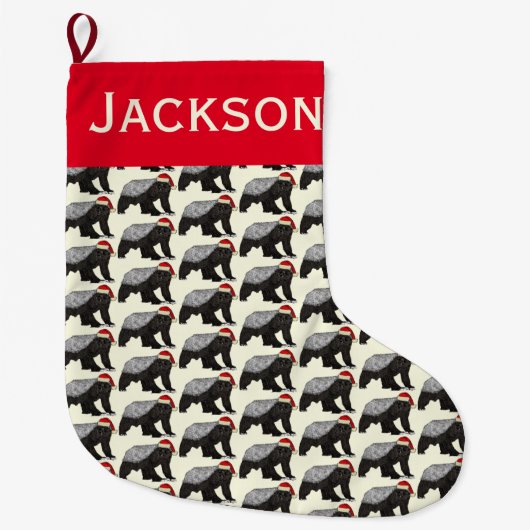 Grande Chaussette De Noël Festive Honey Badger Badass Père Noël Animal Ajout (Devant)