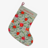 Grande Chaussette De Noël Festive Personalized Red ChristmasFloral (Devant (Accrochage))