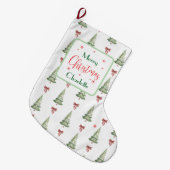 Grande Chaussette De Noël Festive Red Green Merry Christmas Name Stocking (Devant (Accrochage))