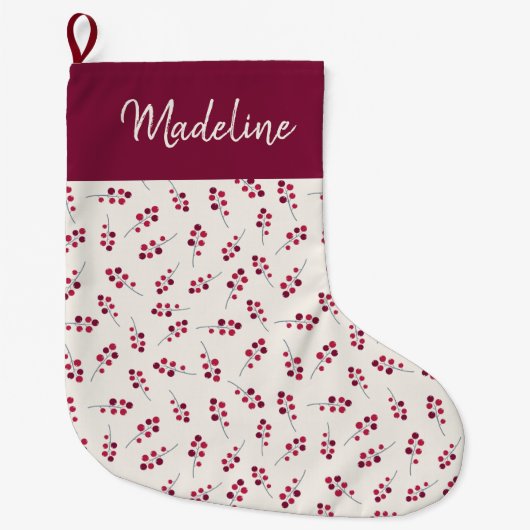 Grande Chaussette De Noël Festive Red Holly Pip Berries Monogrammé (Devant)