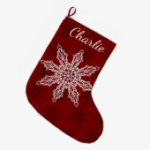 Grande Chaussette De Noël Festive Red & White Snowflake Personalized (Devant (Accrochage))