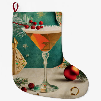 Grande Chaussette De Noël Fête de cocktail de Noël du milieu du siècle Happy