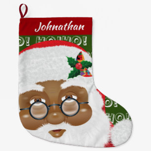 Grande Chaussette De Noël Fête de Noël du Père Noël afro-américain